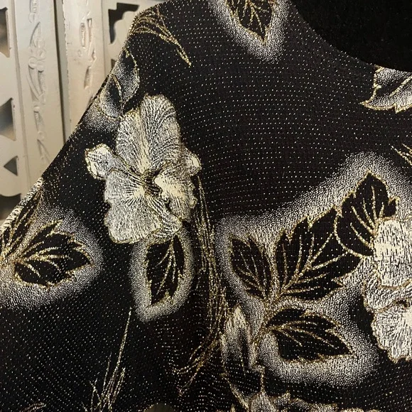 ROBBIE BEE SPECTACULAR SPARKLY BLACK WITH WHITE & GOLD ACCENTS FANCY MIDI DRESS - Picture 7 of 14